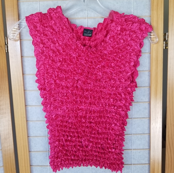 Vintage Tops - Vintage 90s Y2K Life in PINK POPCORN Scrunch Pucker Top Blouse Shirt One Size